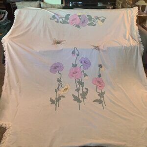 Queen Size Cotton Floral Cream BEDSPREAD (78 in. x 82/92 in.)